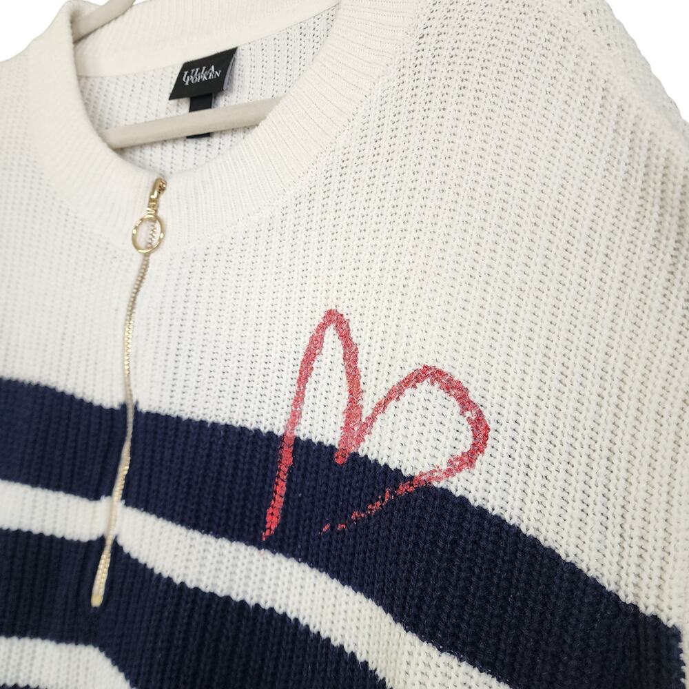 Ulla Popken Womens Sweater Plus Size 24/26 Blue White Nautical Striped Heart - Picture 4 of 13